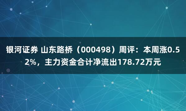 银河证券 山东路桥（000498）周评：本周涨0.52%，主力资金合计净流出178.72万元
